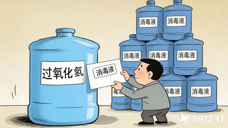 jimeng-2026-03-16-7481-人物手中白色标签上写的文字是&ldquo;消毒液&rdquo;三个字